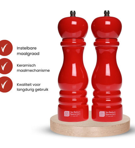 Van Beekum Specerijen Peper- en Zoutmolen Set – Klassiek Rood